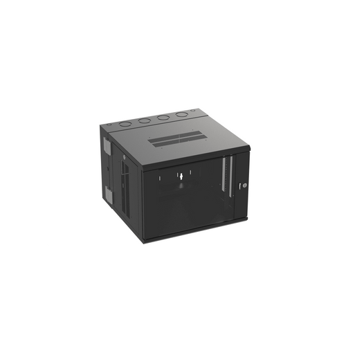 Gabinete PanZone de Montaje en Pared, de 19in, Puerta con Ventana de Seguridad, 9 UR, 635mm de Profundidad, Color Negro