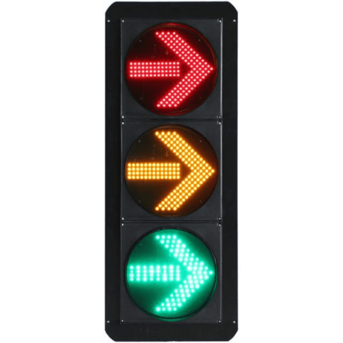 Señal de Tráfico Vertical de Giro a la Derecha / LEDs RYG / Carcasa PC y ABS / IP53 / Transformador AC 24 V / Φ 300 mm / Vida útil de LEDs ≥ 100,000 Hrs