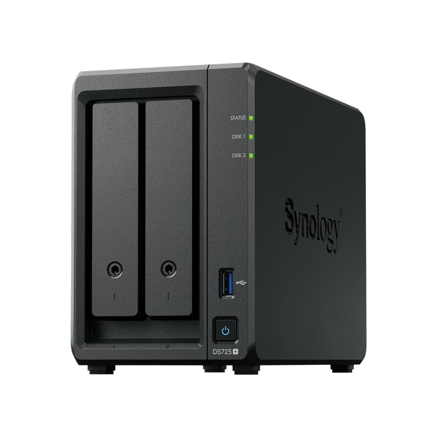 NAS Synology DiskStation DS725+ | 2 Bahías | Expandible hasta 7 Unidades | 2 Ranuras M.2 NVMe | Puerto 2.5GbE | Rendimiento 276 MB/s Lectura y 224 MB/s Escritura | Compatible con Unidad de Expansión DX525.