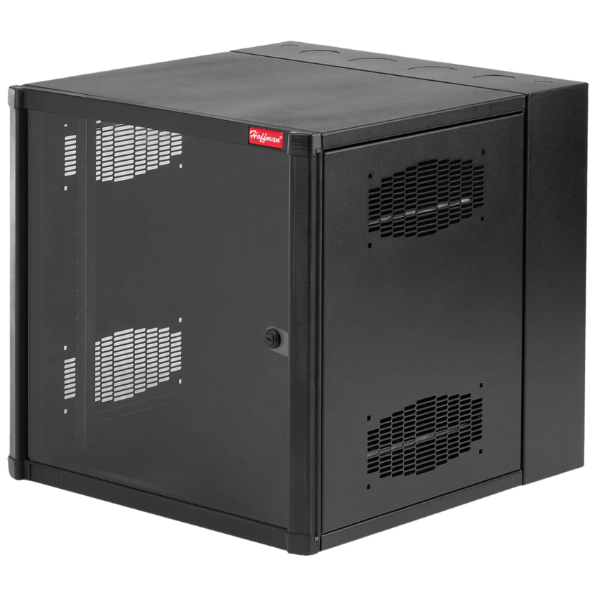 Gabinete AccessPlus de 12 UR Montaje en Pared de 19in, Rieles Numerados y Roscados #10-32, Puerta con Ventana de Seguridad, 600 mm de Ancho, 762 mm de Profundidad, 12 UR, Color Negro