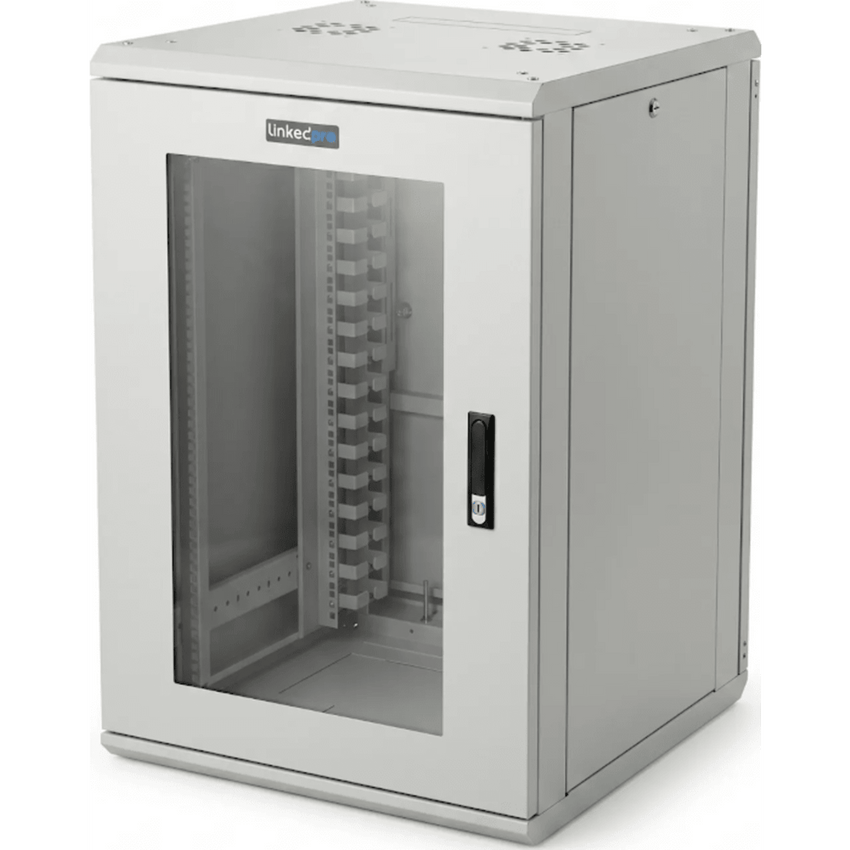 Gabinete Rackeable / 18 Unidades / 19 Pulgadas / Puerta de Cristal / Capacidad de Carga 750 Kg / Dimensiones 600x605x930 mm (23.6x23.8x36.6 in)
