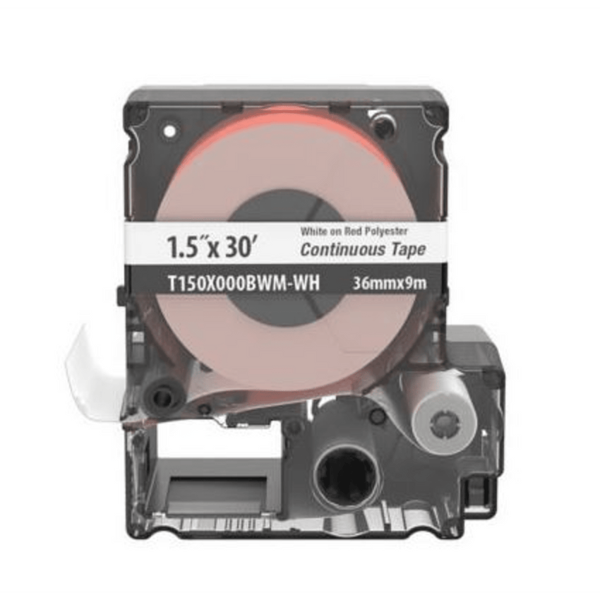 Casete de Etiquetas de Vinilo de Cinta Continua, Color Negro Sobre Rojo, Uso Interior/Exterior, 35.8 mm de Ancho x 9 Metros de Largo