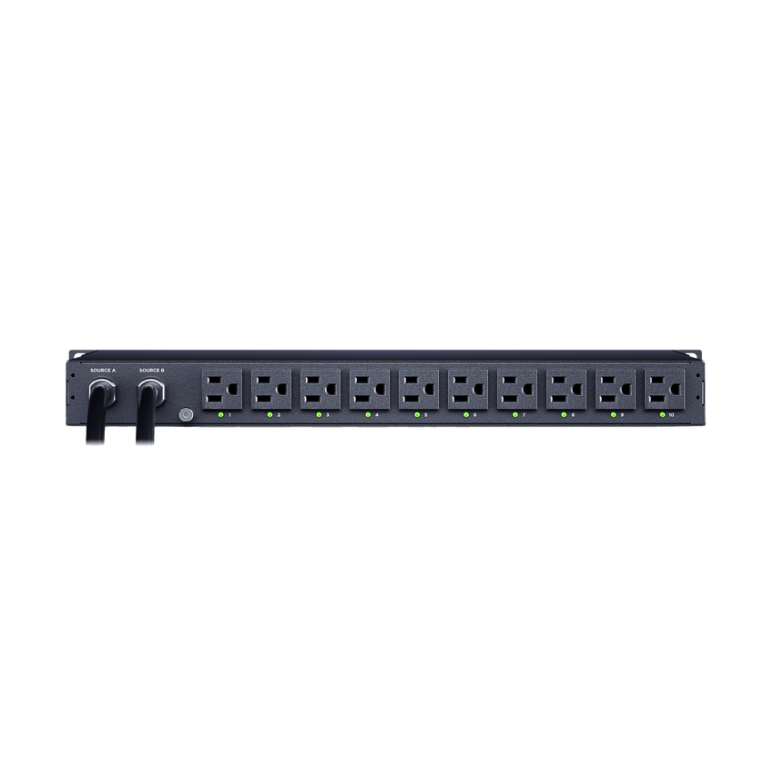 PDU ATS (Fuente Redundante Auto-transferible) Monitoreable, Para Distribución de Energía, 2 Entradas 120 Vca NEMA5-15P, Con 10 Salidas NEMA 5-15R, Horizontal 19in, 1UR