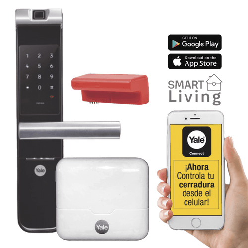 Kit Cerradura con manija YMF40A y HUB, Apertura por,  Código, Biometría y apertura por SMARTPHONE, Para puertas de 35 a 90 mm de espesor
