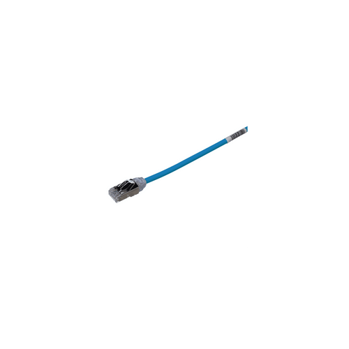 Patch Cord Cat6A, Diametro Reducido 28 AWG, Blindado S/FTP, CM/LS0H, 0.5 Metros (1.64 Pies), Color Azul