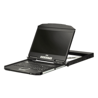 Consola LCD KVM Ultra Short Depth Single Rail | Pantalla Ancha 18.5" LED | Resolución Full HD 1920x1080 @ 60Hz | USB y HDMI | Teclado y Touchpad Integrados | Diseño Compacto para Racks | MIL-STD-810G | Compatible con KVM HDMI
