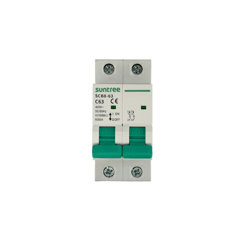 Protección Térmica/ Interruptor 2P, 63 A,  Corriente Alterna 400Vca para Aplicación Fotovoltaica Montaje Riel DIN