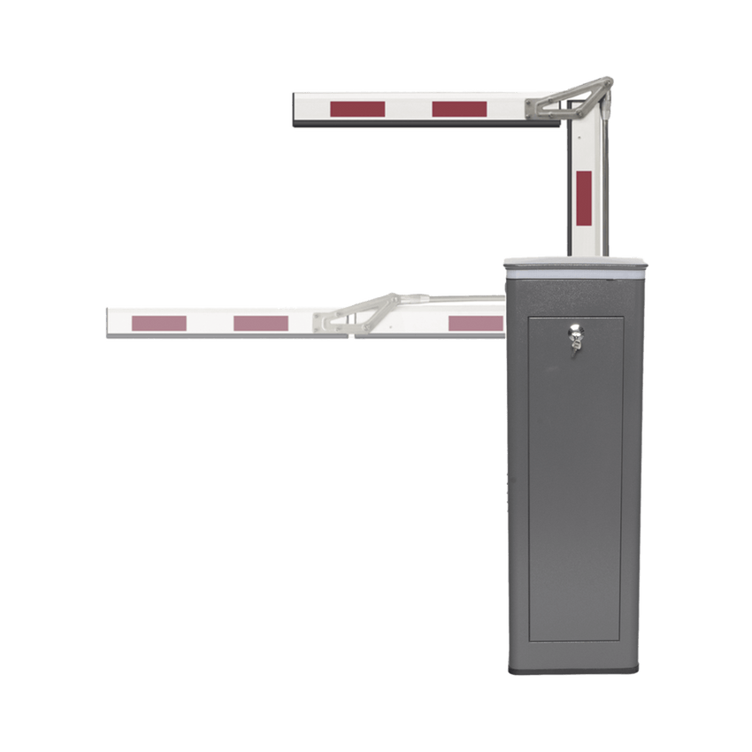 Kit de Barrera Vehicular Izquierda y Brazo ARTICULADO de 3 Metros / Finales de Carrera Ajustables por Programación / Movimiento Fluido / Diseño Elegante Color Gris / Con Corona Led Semaforizada