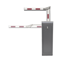 Kit de Barrera Vehicular Izquierda y Brazo ARTICULADO de 4 Metros / Finales de Carrera Ajustables por Programación / Movimiento Fluido / Diseño Elegante Color Gris / Con Corona Led Semaforizada