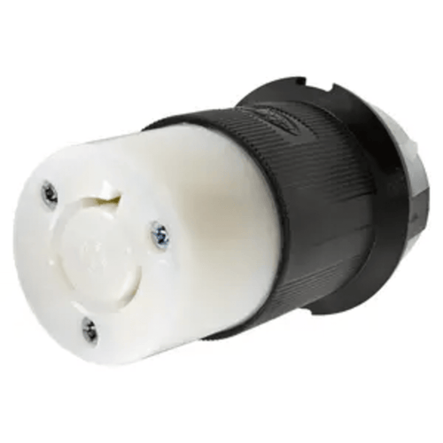 Conector Industrial con Bloqueo de Media Vuelta / 20 A 277 V CA / 2 Polos 3 Hilos / Color Blanco y Negro / Nema L7-20R.