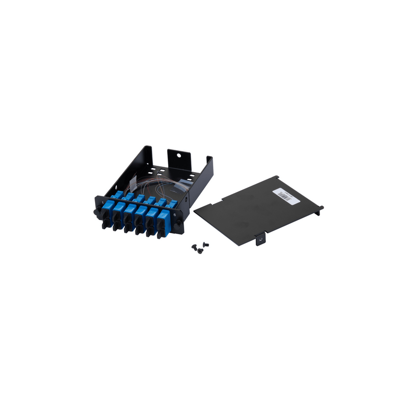 Placa Acopladora de Fibra Óptica FAP, Con 12 Pigtails y 6 Conectores SC Duplex (12 Fibras), Para Fibra Monomodo OS1/OS2, Color Azul