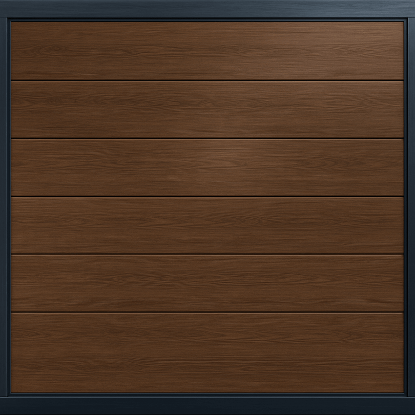 Puerta de Garage de Alta Calidad / Linea Central / Imitacion madera / oscura / 18x9 pies / AISLADA / Estilo Americana.