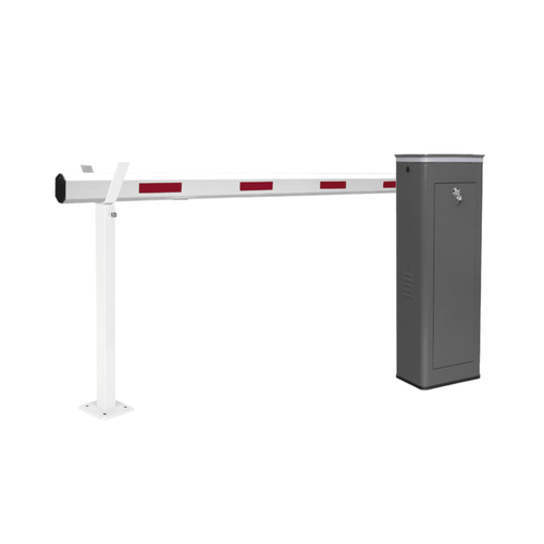 Kit de Barrera Vehicular Izquierda y Brazo Telescópico de Hasta 5.5 m / Finales de Carrera Ajustables por Programación / Movimiento Fluido / Diseño Elegante Color Gris / Con Corona Led Semaforizada