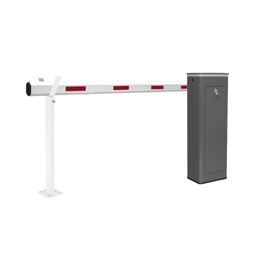 Kit de Barrera Vehicular Izquierda y Brazo Telescópico de Hasta 5.5 m / Finales de Carrera Ajustables por Programación / Movimiento Fluido / Diseño Elegante Color Gris / Con Corona Led Semaforizada