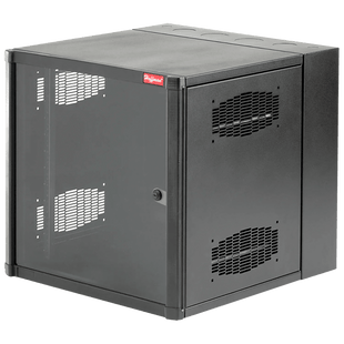 Gabinete AccessPlus de 12 UR Montaje en Pared de 19in, Rieles Numerados y Roscados #10-32, Puerta con Ventana de Seguridad, 620 mm de Ancho, 953 mm de Profundidad, Color Negro