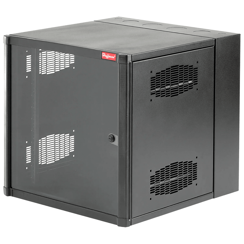 Gabinete AccessPlus de 12 UR Montaje en Pared de 19in, Rieles Numerados y Roscados #10-32, Puerta con Ventana de Seguridad, 620 mm de Ancho, 953 mm de Profundidad, Color Negro