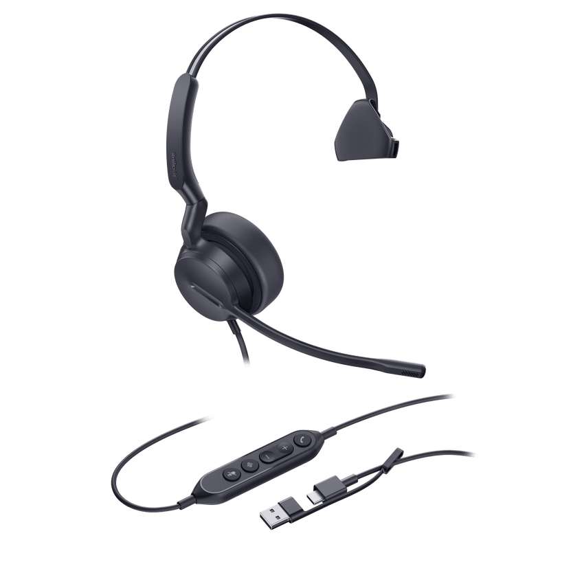 Diadema Profesional Alámbrica Yealink UH42 Mono con Cancelación de Ruido por IA y Conectividad USB-C/A Compatible con Teléfonos IP y Computadoras