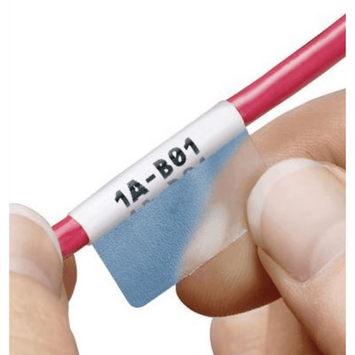 Casete de 50 Etiquetas Autolaminadas de 25.4 x 165.1 mm, para Cables de 12.1 a 40.4 mm de Diámetro, Área de Impresión Color Blanco