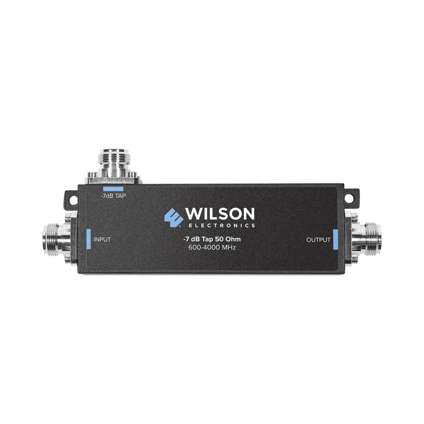 Separador TAP -7 dB con rango de frecuencia de 575 a 6000 MHz. Ideal para separar la antenas a diferentes longitudes de cable coaxial. 50 Ohm con conectores N Hembra.
