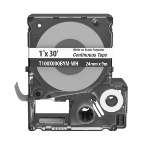 Casete MP, cinta continua, pol., 1" W x 30' L, blanco/negro