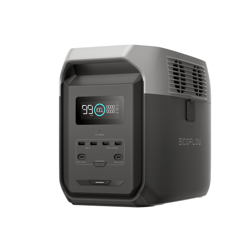 Estación de Energía Portátil Delta 3 1536Wh Litio LFP / 6 AC 1800 W (Max. 3600W) / 2 USB-C 100W / Capacidad para Aumentar Respaldo / Cargador de Coche 10A a 12.6V / Conectividad WiFi y Bluetooth (App) / Carga Solar 500W Max.