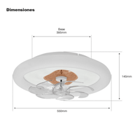Ventilador de Techo con Luminario LED de 110 V CA 50/60 Hz /  88 W / 3 Tonos de Luz (6500 - 4 000 - 2 700 K) / Diámetro 500 mm / 6 Velocidades / Dimeable.