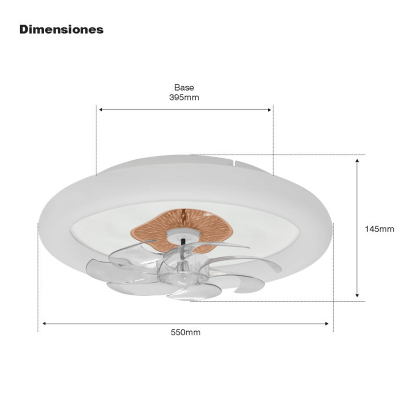 Ventilador de Techo con Luminario LED de 110 V CA 50/60 Hz /  88 W / 3 Tonos de Luz (6500 - 4 000 - 2 700 K) / Diámetro 500 mm / 6 Velocidades / Dimeable.