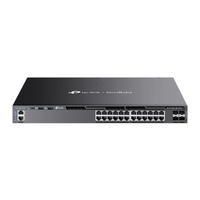 Switch Omada L3 SDN Administrable / 24 puertos PoE af/at Gigabit y 4 puertos SFP+ / Presupuesto PoE 720W / Funciones RIP, VRRP, Servidor DHCP / Administración centralizada OMADA / Fuente Redundante