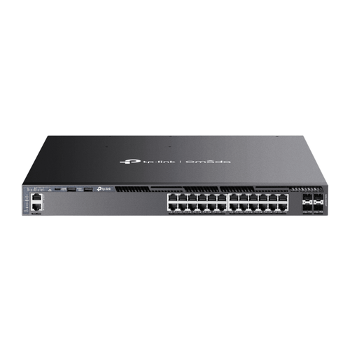 Switch Omada L3 SDN Administrable / 24 puertos PoE af/at Gigabit y 4 puertos SFP+ / Presupuesto PoE 720W / Funciones RIP, VRRP, Servidor DHCP / Administración centralizada OMADA / Fuente Redundante
