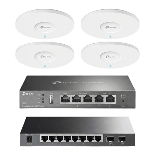 Kit de Iniciación en redes OMADA / 1 Router / 1 Switch TL-SG2210P / 4 Punto de Acceso EAP613