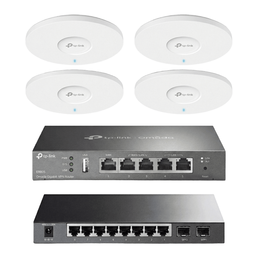 Kit de Iniciación en redes OMADA / 1 Router / 1 Switch TL-SG2210P / 4 Punto de Acceso EAP613