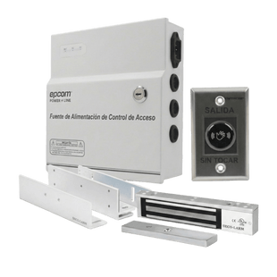 Kit para Control de Acceso Incluye Fuente de 12VCD / Soporta Batería de Respaldo/ Chapa Magnética de 600Lbs / Montajes L y Z / Botón de salida  / Certificación UL y ETL