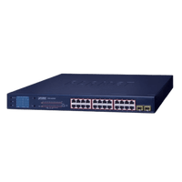 Switch PoE de 24 Puertos Gigabit 802.3af/at con Modo Extendido 250 m, 2 Puertos SFP 1000SX , Pantalla LCD para Configuración Básica, Hasta 300 W para PoE