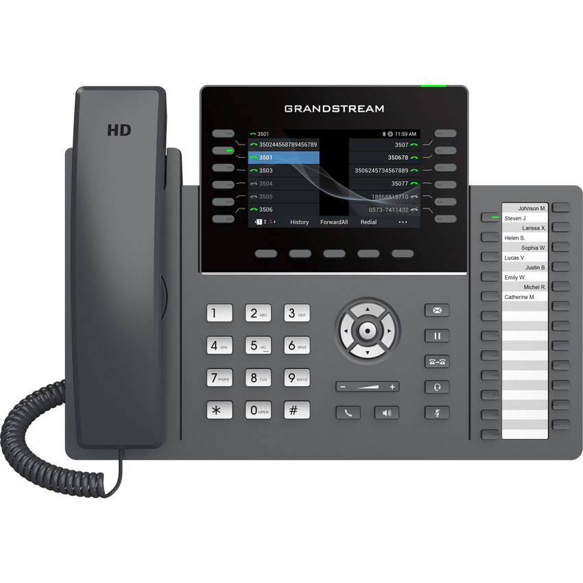 TELÉFONO IP PROFESIONAL DE 12 LÍNEAS / 24 TECLAS DE EXTENSIÓN PROGRAMABLES / WI-FI 6 / POE INTEGRADO / PANTALLA LCD 4.3 PULGADAS / SEGURIDAD DE NIVEL EMPRESARIAL / BLUETOOTH INTEGRADO / COMPATIBLE CON GDMS / AUDIO HD CON NOISE-SHIELD