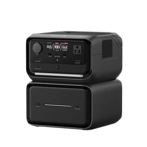 EcoFlow River 3 | Estación de Energía Portátil 858Wh Litio LFP / 2 AC 300 W (Max. 550W) / 1 USB-C 100W / 2 USB -A 12W / Cargador de Coche 8A a 12 o 24V / Conectividad WiFi y Bluetooth (App) / Carga Solar 110W Max.