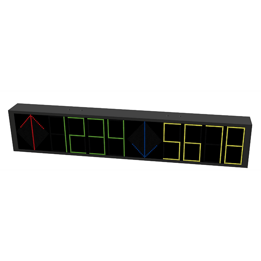 Pantalla Guía Estacionamiento Interior Doble Vía 4 Dígitos / 7-8 mm Pixel Pitch / 3800 cd/m² Luminancia / 110° Ángulo Visión / RS485 y RJ45 / 7 Colores / Iconos Personalizables / AC 100-240V