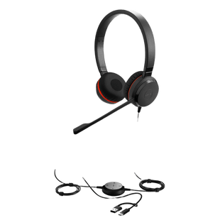 Jabra Evolve 30 II Duo con conexión USB C/A y 3.5mm, micrófono con cancelación de ruido y controlador en el cable con botones e indicadores LED (5399-829-369))