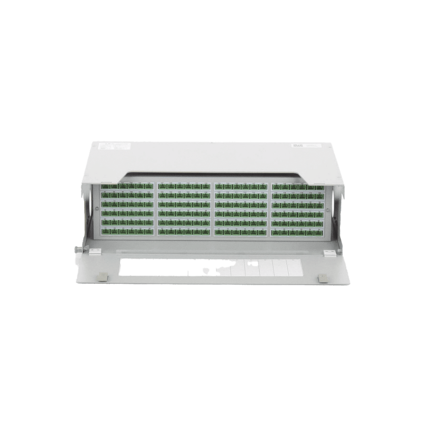 Distribuidor de Fibra Óptica para 144 empalmes, con 144 acopladores SC/APC y 144 pigtails, 19", 5 UR