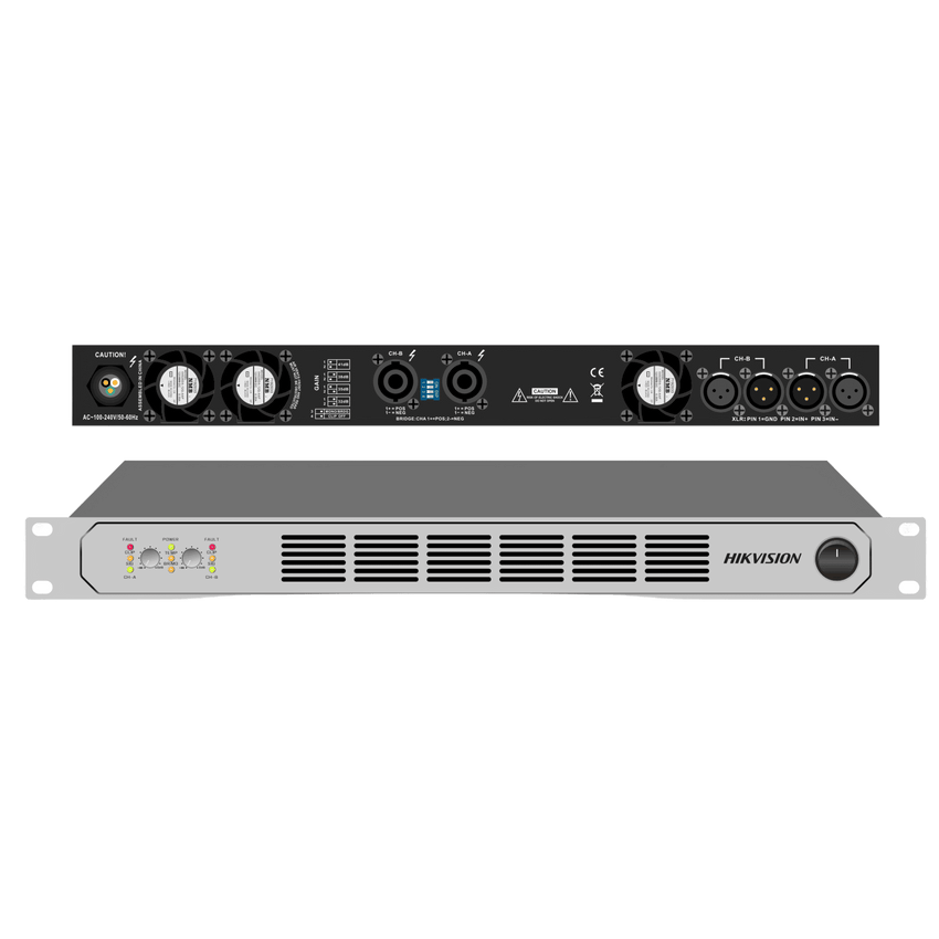 Amplificador de Potencia Profesional DS-QAPAR25-2 / 250W 2-Zonas / Clase D / Eficiencia 90% / Modos Estéreo y Puente / PFC de Banda Ancha / Protección Integral / 1U Compacto