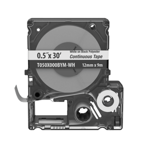 Casete de Etiquetas de Poliéster de Cinta Continua, Color Blanco Sobre Negro, 11.8 mm (0.47 in) de Ancho x 9 m (29.5 ft) de Largo