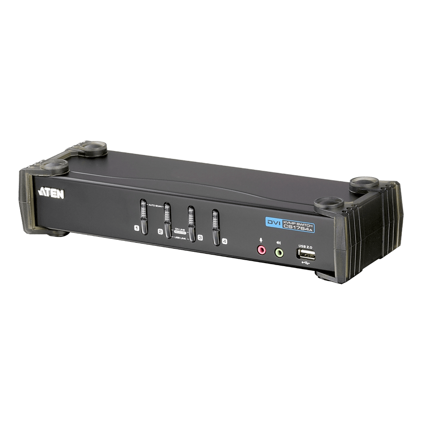 KVMP Switch 4 Puertos | USB DVI Audio | Video DynaSync | 1920 x 1200 | Hub USB 2.0 Integrado | HDCP Compatible | Conmutación Independiente KVM-USB-Audio | Multiplataforma