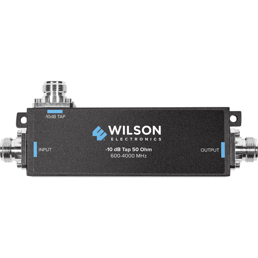 Separador TAP -10 dB con rango de frecuencia de 575 a 6000 MHz. Ideal para separar las antenas a diferentes longitudes de cable coaxial. 50 Ohm. Conectores N Hembra.
