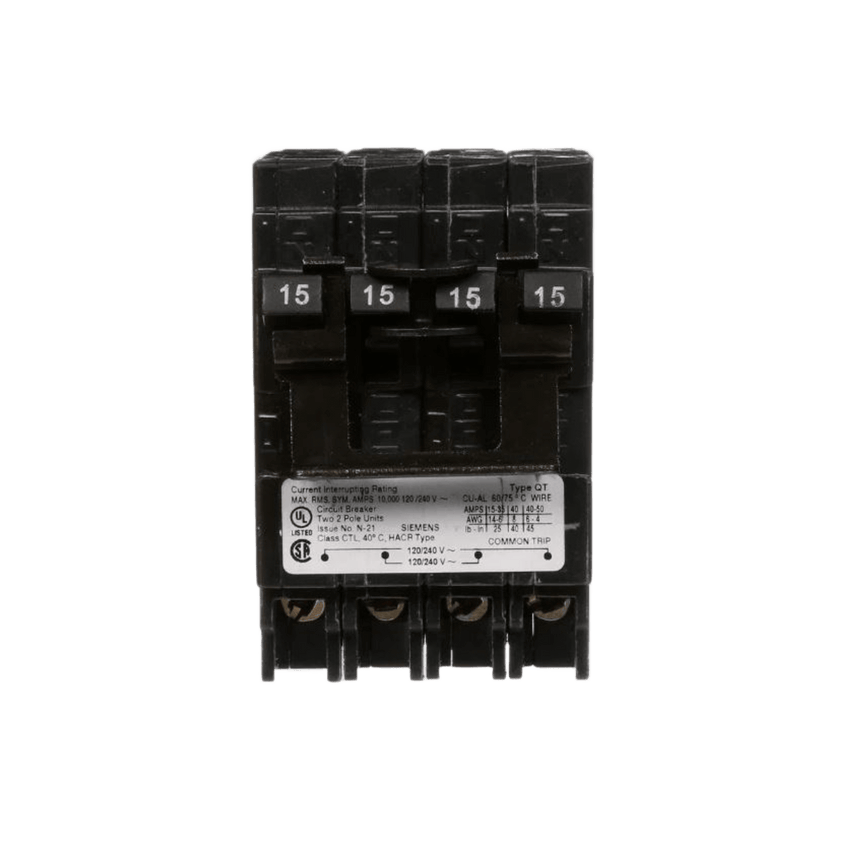 Interruptor automático TRIPLEX enchufable tipo QT 2 polos simples, 1 polo doble, 15-30 amp