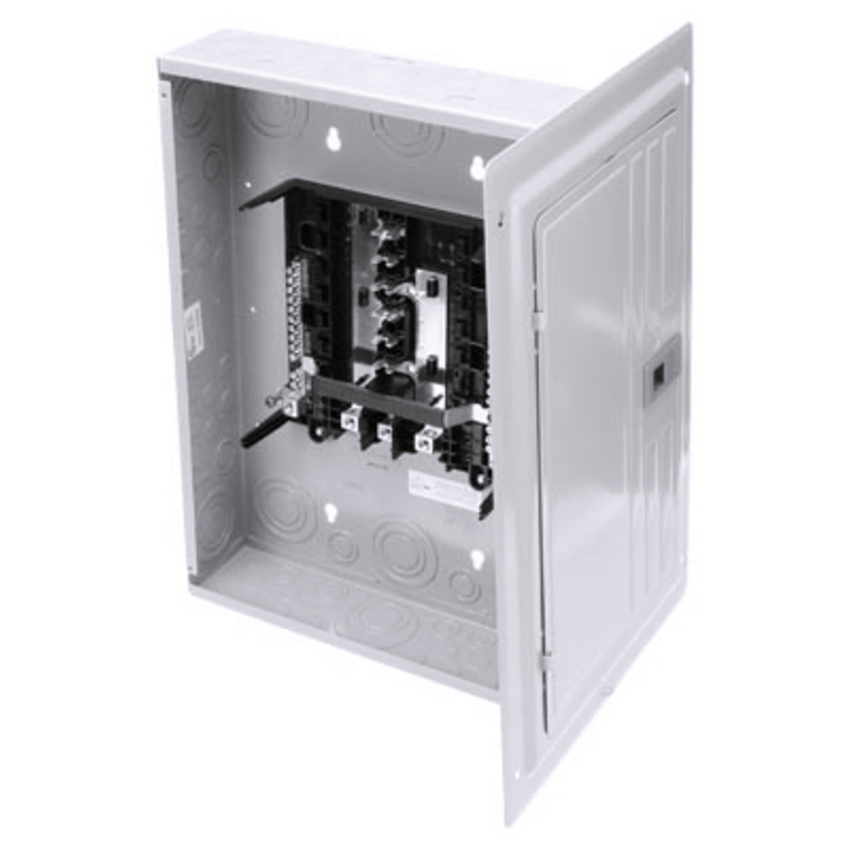 Centro de carga trifásico ES de 12 espacios para 24 circuitos, 120/240vca, Barra de aluminio, Nema 1, uso interior. Incluye tapa.