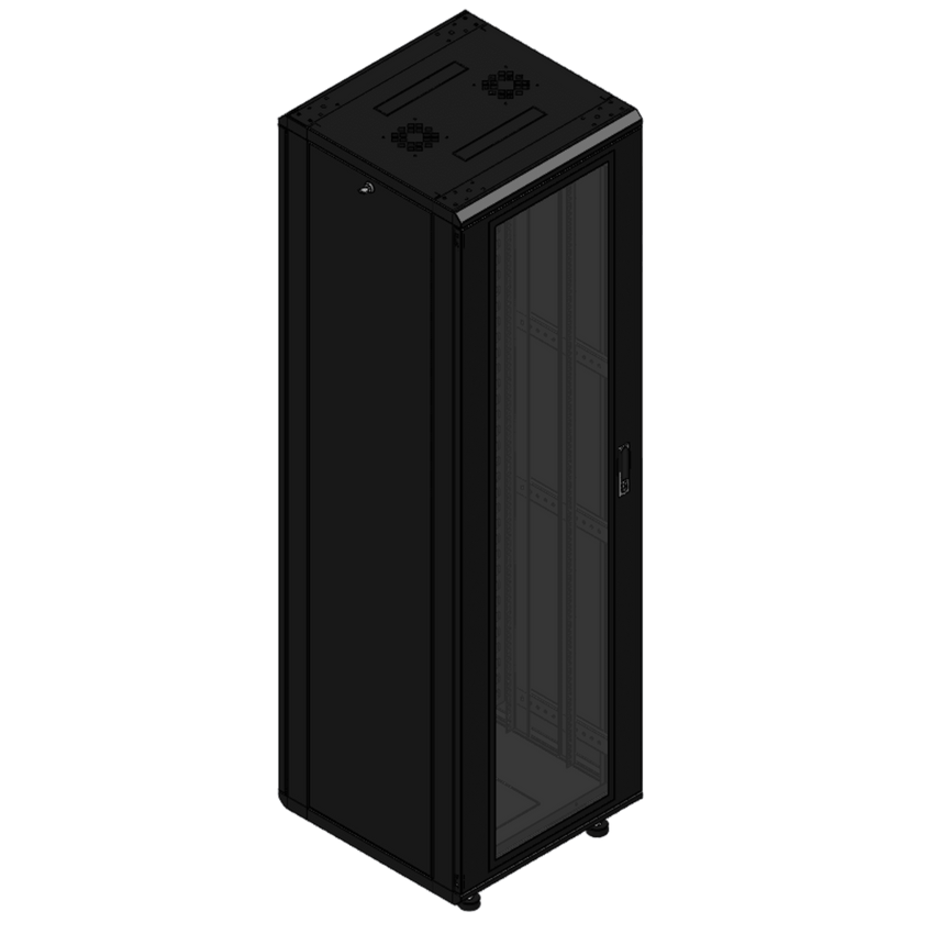Gabinete rackeable de piso de 42U, compatible con estándar 19 pulgadas, equipado con puerta frontal de cristal para una mejor visibilidad y presentación profesional