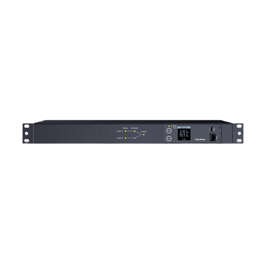 PDU ATS (Fuente Redundante Auto-transferible) Medible, Para Distribución de Energía, 2 Entradas 120 Vca NEMA5-15P, Con 10 Salidas NEMA 5-15R, Horizontal 19in, 1UR