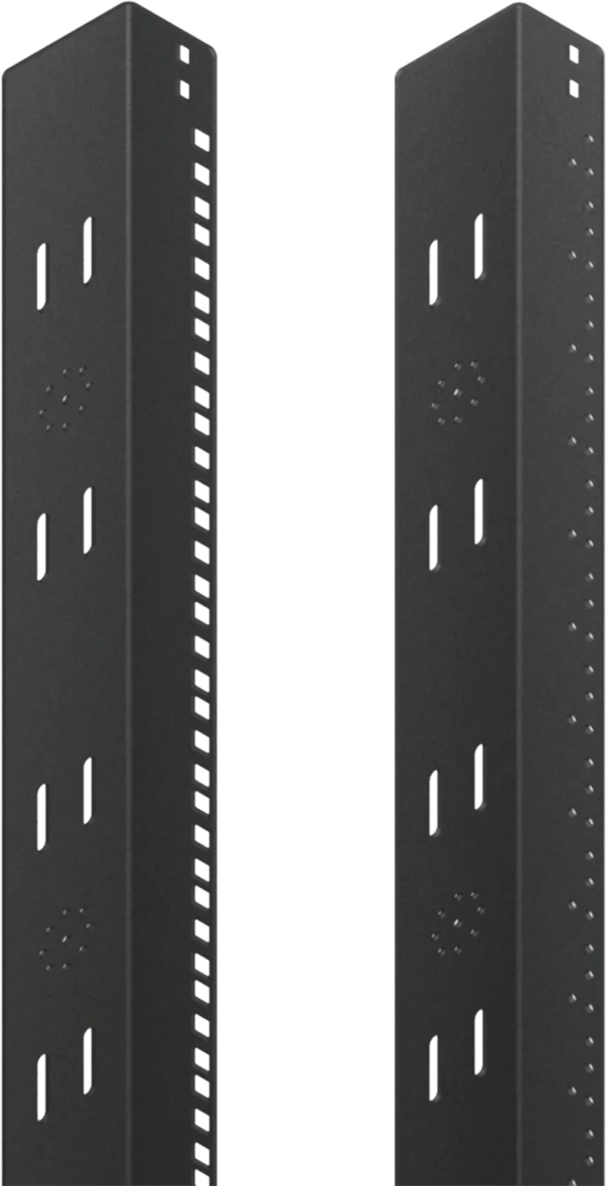 Ángulos de Rack 19, Acero Calibre 14/12, Orificios Cuadrados, Negro RAL 9005, Compatible 700x600mm, 11U, Incluye Par