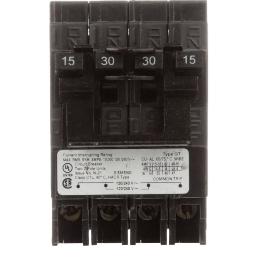 Interruptor automático CUADRUPLEX enchufable tipo QT 2 polos dobles, 15-30 amp