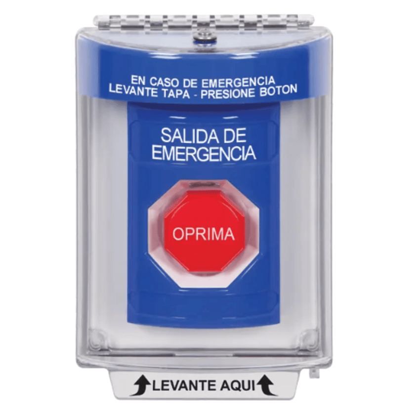 Botón Multipropósito, Salida De Emergencia, Reset Neumático, Sin Bocina , Texto En Español, Tapa De Policarbonato, 2 Relevadores forma C, Interior y Exterior