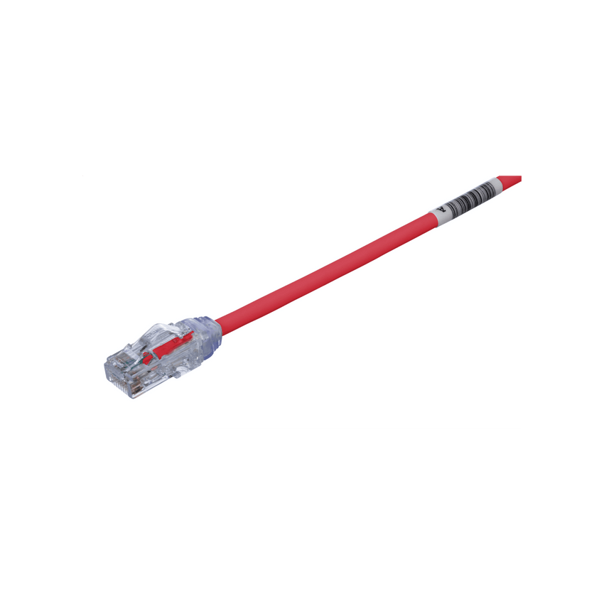 Cable de Parcheo UTP Cat6A, CM/LSZH, Diámetro Reducido (28AWG), Color Rojo, 1 Metro (3.28 Pies).